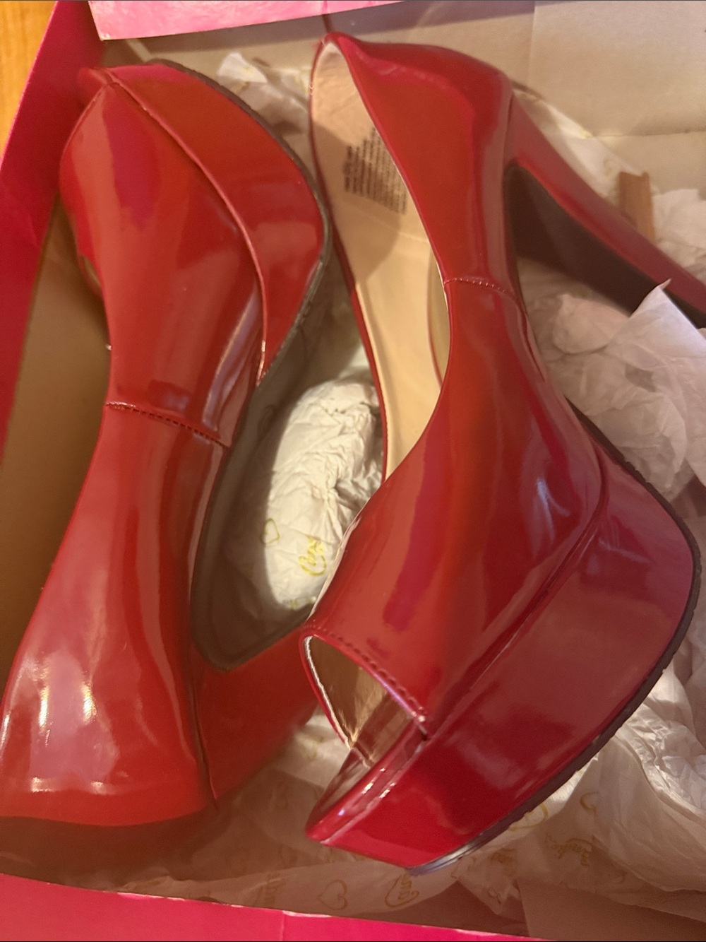 Candie's Red Patent Platform Peep-Toe Heels